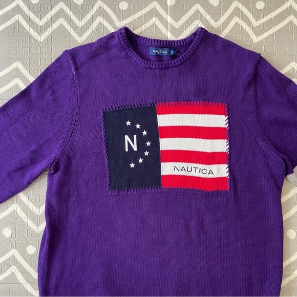 Vintage retro nautica knitted Y2K 80s funky purple USA sweater - Picture 3 of 9